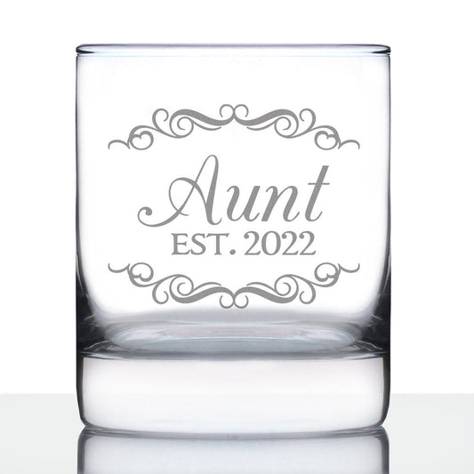 Aunt Est 2022 - New Aunties Whiskey Rocks Glass Gift for First Time Aunts - Decorative 10.25 Oz Glasses