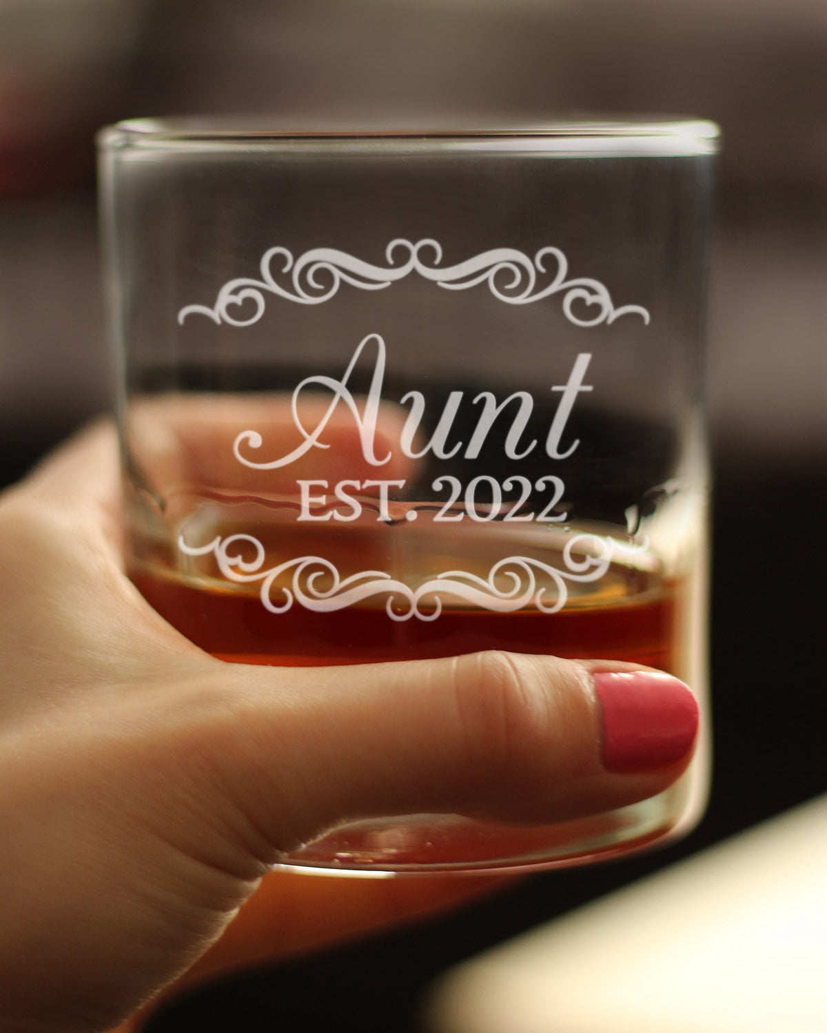 Aunt Est 2022 - New Aunties Whiskey Rocks Glass Gift for First Time Aunts - Decorative 10.25 Oz Glasses