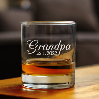 Grandpa Est 2022 - New Grandfather Whiskey Rocks Glass Gift for First Time Grandparents - Decorative 10.25 Oz Glasses