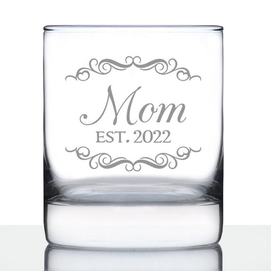 Mom Est 2022 - New Mother Whiskey Rocks Glass Gift for First Time Parents - Decorative 10.25 Oz Glasses