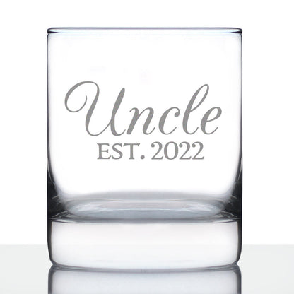 Uncle Est 2022 - Whiskey Rocks Glass Gift for First Time Uncles - Decorative 10.25 Oz Glasses