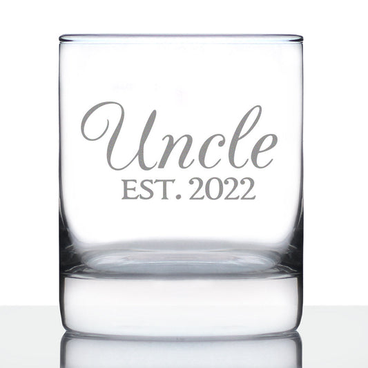 Uncle Est 2022 - Whiskey Rocks Glass Gift for First Time Uncles - Decorative 10.25 Oz Glasses