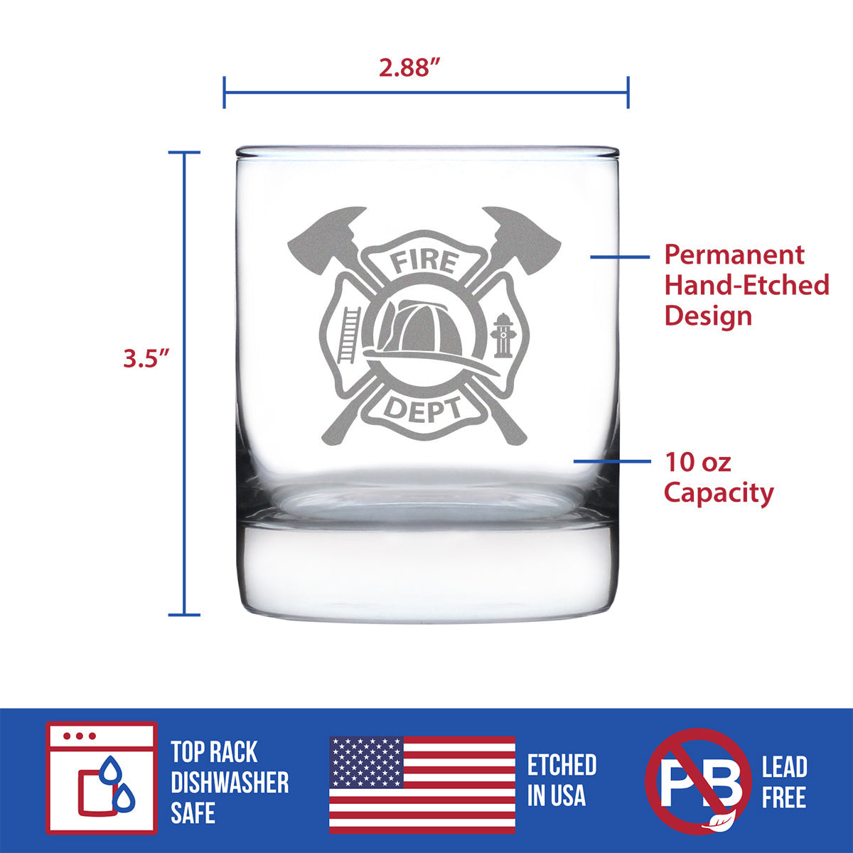 Firefighter Symbol Engraved 10 oz Rocks or Old Fashioned Glass, Unique Gifts for Firefighters, Firemen & Firewomen