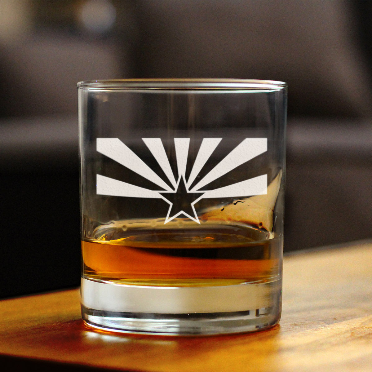 Arizona Flag Whiskey Rocks Glass - State Themed Drinking Decor and Gifts for Arizonan Women & Men - 10.25 Oz Whisky Tumbler Glasses