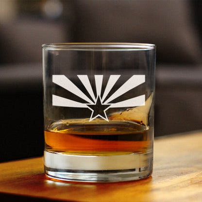 Arizona Flag Whiskey Rocks Glass - State Themed Drinking Decor and Gifts for Arizonan Women & Men - 10.25 Oz Whisky Tumbler Glasses