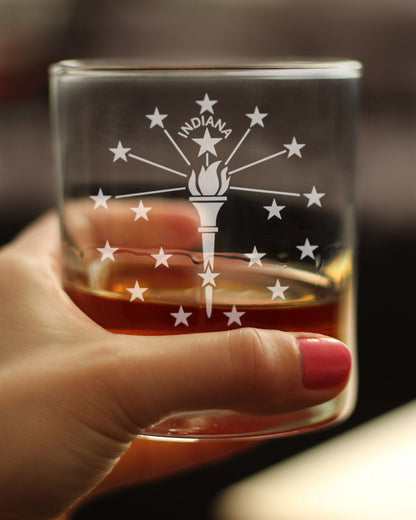 Indiana Flag Whiskey Rocks Glass - State Themed Drinking Decor and Gifts for Indianan Women & Men - 10.25 Oz Whisky Tumbler Glasses