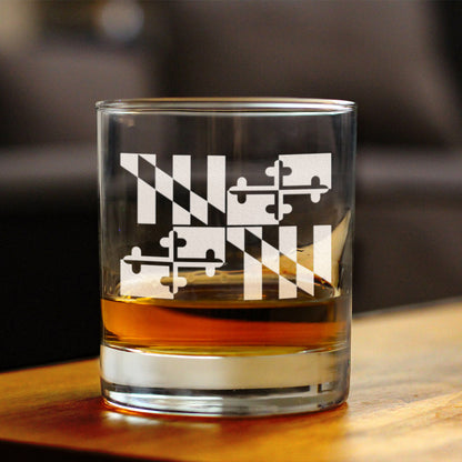 Maryland Flag Whiskey Rocks Glass - State Themed Drinking Decor and Gifts for Marylander Women & Men - 10.25 Oz Whisky Tumbler Glasses