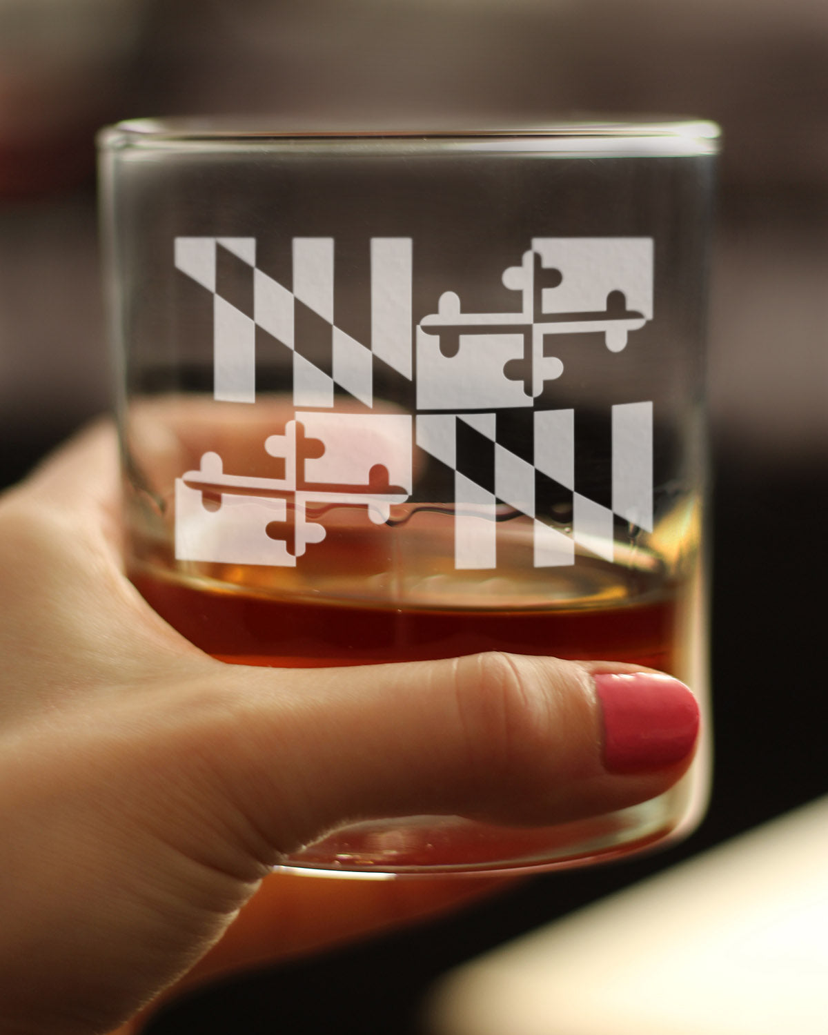 Maryland Flag Whiskey Rocks Glass - State Themed Drinking Decor and Gifts for Marylander Women & Men - 10.25 Oz Whisky Tumbler Glasses