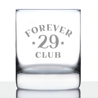 Forever 29 Club - Whiskey Rocks Glass 30th Birthday Gifts for Men & Women Turning 30 - Fun Retro Bday Whisky Drinking Tumbler - 10.25 Oz