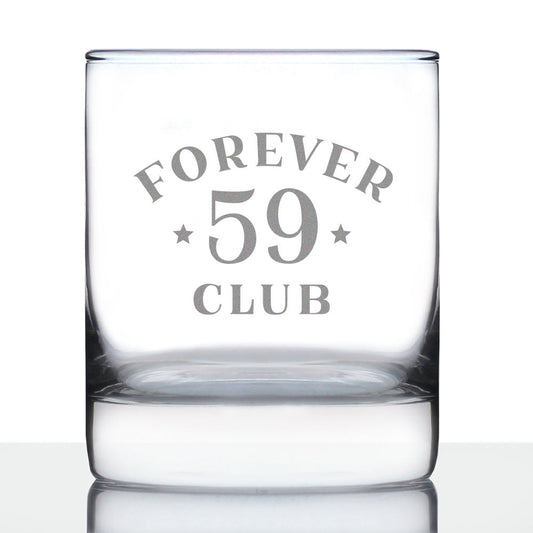 Forever 59 Club - Whiskey Rocks Glass 60th Birthday Gifts for Men & Women Turning 60 - Fun Retro Bday Whisky Drinking Tumbler - 10.25 Oz