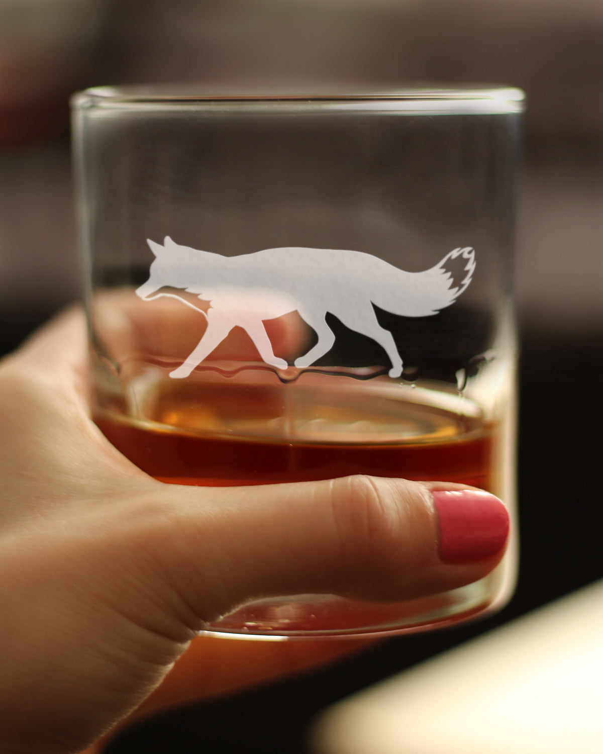 Fox Silhouette Rocks Glass - Cabin Themed Fox Gifts or Rustic Fox Decor for Women and Men - 10.25 Oz Glasses