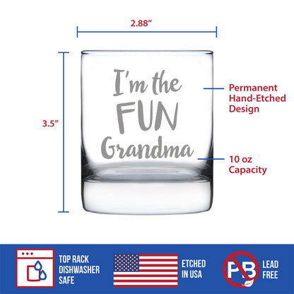 Fun Grandma Whiskey Rocks Glass - Cute Grandparents Themed Gifts or Party Decor for Women - 10.25 Oz
