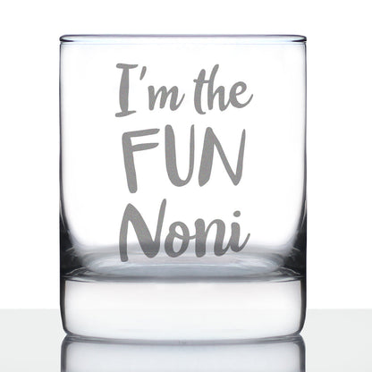 I'm the Fun Noni 10 oz Rocks Glass or Old Fashioned Glass - Reveal Gift for New Grandmothers, Mother's Day or Birthday Gift for Noni