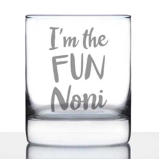 I'm the Fun Noni 10 oz Rocks Glass or Old Fashioned Glass - Reveal Gift for New Grandmothers, Mother's Day or Birthday Gift for Noni