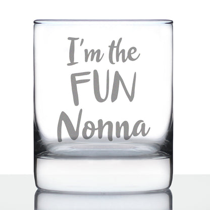I'm the Fun Nonna 10 oz Rocks Glass or Old Fashioned Glass - Reveal Gift for New Grandmothers, Mother's Day or Birthday Gift for Nonna