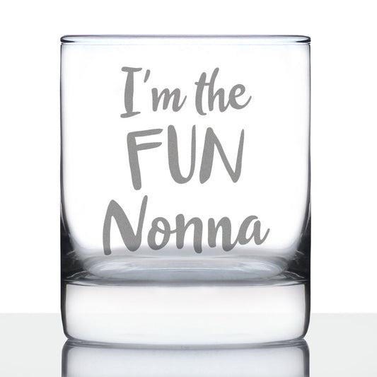 I'm the Fun Nonna 10 oz Rocks Glass or Old Fashioned Glass - Reveal Gift for New Grandmothers, Mother's Day or Birthday Gift for Nonna