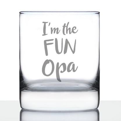 I'm the Fun Opa 10 oz Rocks Glass or Old Fashioned Glass, Etched Sayings, Father's Day Gift, Fun Gift for Grandpa