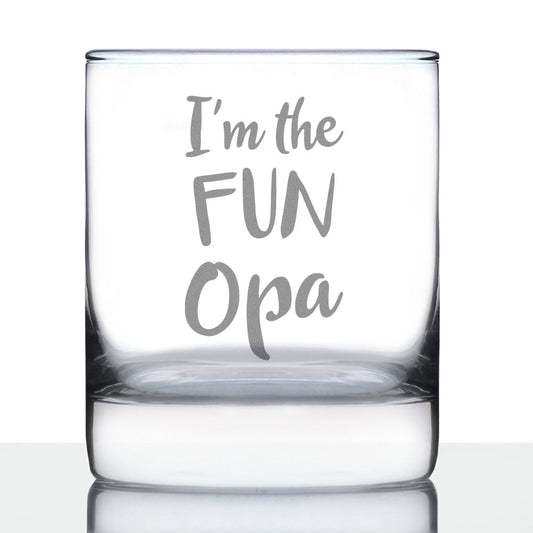 I'm the Fun Opa 10 oz Rocks Glass or Old Fashioned Glass, Etched Sayings, Father's Day Gift, Fun Gift for Grandpa
