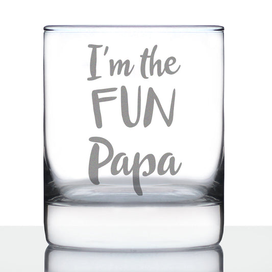I'm the Fun Papa 10 oz Rocks Glass or Old Fashioned Glass, Etched Sayings, Father's Day Gift for Grandpa