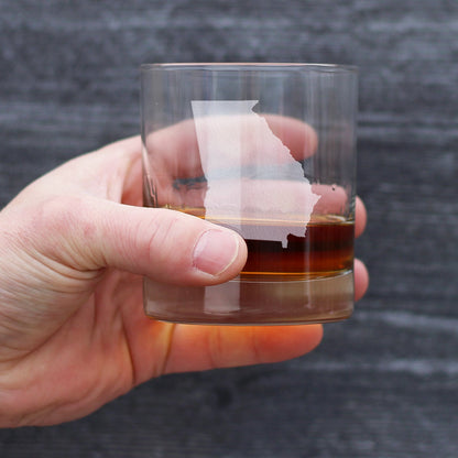 Georgia State Outline Whiskey Rocks Glass - State Themed Drinking Decor and Gifts for Georgian Women & Men - 10.25 Oz Whisky Tumbler Glasses