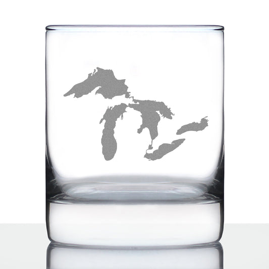 Great Lakes Map Whiskey Rocks Glass Gift for Men & Women - 10.25 oz Glassware - Unique Engraved Barware Decor