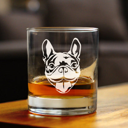 Happy Frenchie - Whiskey Rocks Glass - Unique French Bulldog Themed Gifts or Party Decor for Women and Men - 10.25 Oz