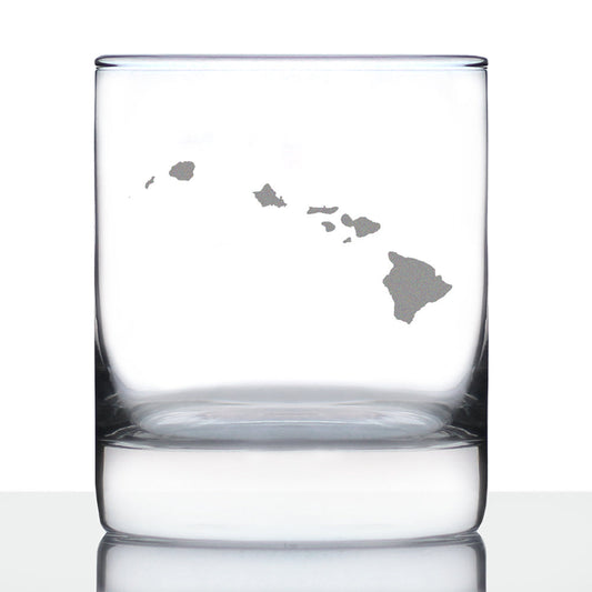 Hawaii State Outline Whiskey Rocks Glass - State Themed Drinking Decor and Gifts for Hawaiian Women & Men - 10.25 Oz Whisky Tumbler Glasses