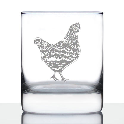 Hen - 10 oz Rocks Glass or Old Fashioned Glass - Cute Farmhouse Decor Gifts for Lovers of Hens and Whiskey