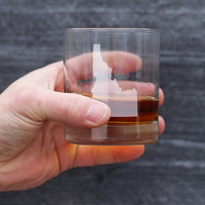 Idaho State Outline Whiskey Rocks Glass - State Themed Drinking Decor and Gifts for Idahoan Women & Men - 10.25 Oz Whisky Tumbler Glasses
