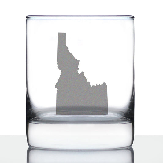 Idaho State Outline Whiskey Rocks Glass - State Themed Drinking Decor and Gifts for Idahoan Women & Men - 10.25 Oz Whisky Tumbler Glasses