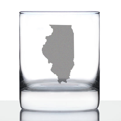Illinois State Outline Whiskey Rocks Glass - State Themed Drinking Decor and Gifts for Illinoisan Women & Men - 10.25 Oz Whisky Tumbler Glasses