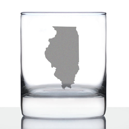 Illinois State Outline Whiskey Rocks Glass - State Themed Drinking Decor and Gifts for Illinoisan Women & Men - 10.25 Oz Whisky Tumbler Glasses