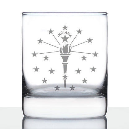 Indiana Flag Whiskey Rocks Glass - State Themed Drinking Decor and Gifts for Indianan Women & Men - 10.25 Oz Whisky Tumbler Glasses