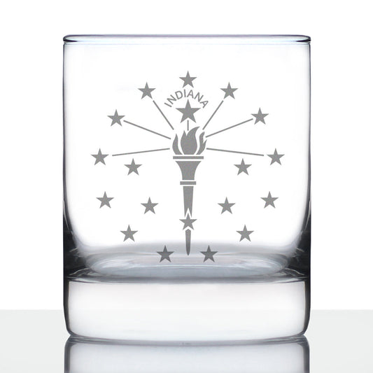 Indiana Flag Whiskey Rocks Glass - State Themed Drinking Decor and Gifts for Indianan Women & Men - 10.25 Oz Whisky Tumbler Glasses