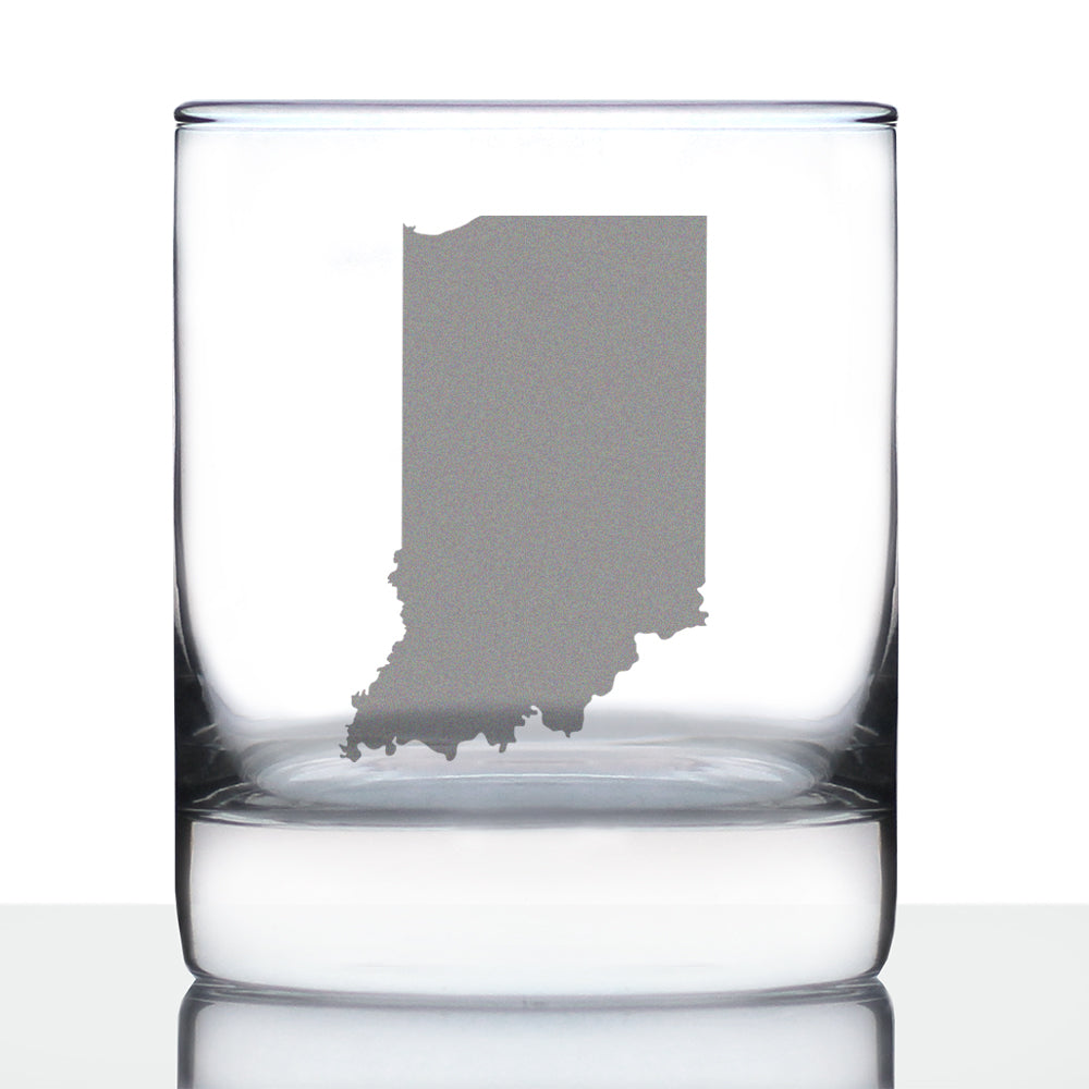 Indiana State Outline Whiskey Rocks Glass - State Themed Drinking Decor and Gifts for Hoosier Women & Men - 10.25 Oz Whisky Tumbler Glasses