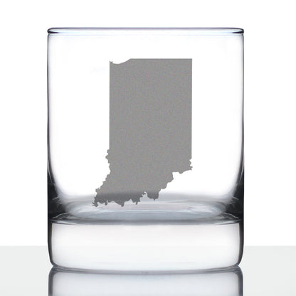 Indiana State Outline Whiskey Rocks Glass - State Themed Drinking Decor and Gifts for Hoosier Women & Men - 10.25 Oz Whisky Tumbler Glasses