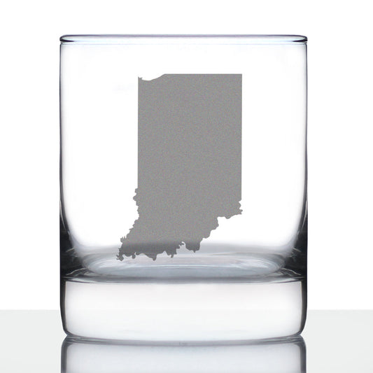 Indiana State Outline Whiskey Rocks Glass - State Themed Drinking Decor and Gifts for Hoosier Women & Men - 10.25 Oz Whisky Tumbler Glasses