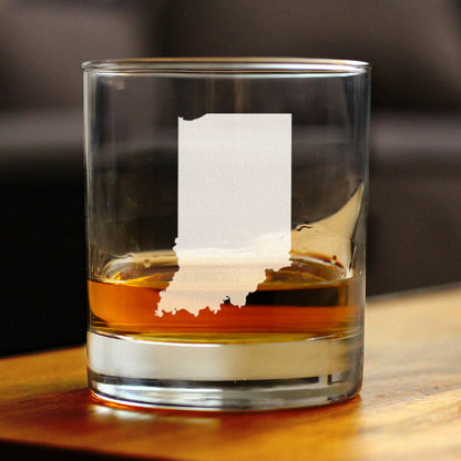 Indiana State Outline Whiskey Rocks Glass - State Themed Drinking Decor and Gifts for Hoosier Women & Men - 10.25 Oz Whisky Tumbler Glasses