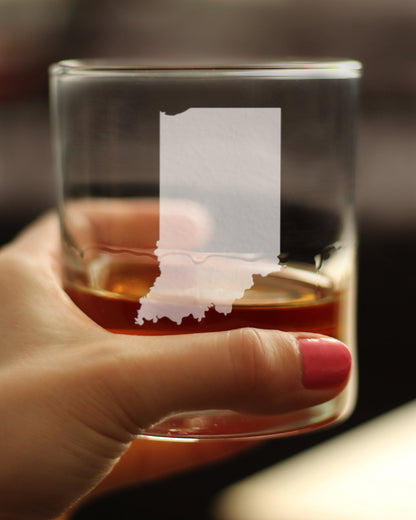 Indiana State Outline Whiskey Rocks Glass - State Themed Drinking Decor and Gifts for Hoosier Women & Men - 10.25 Oz Whisky Tumbler Glasses
