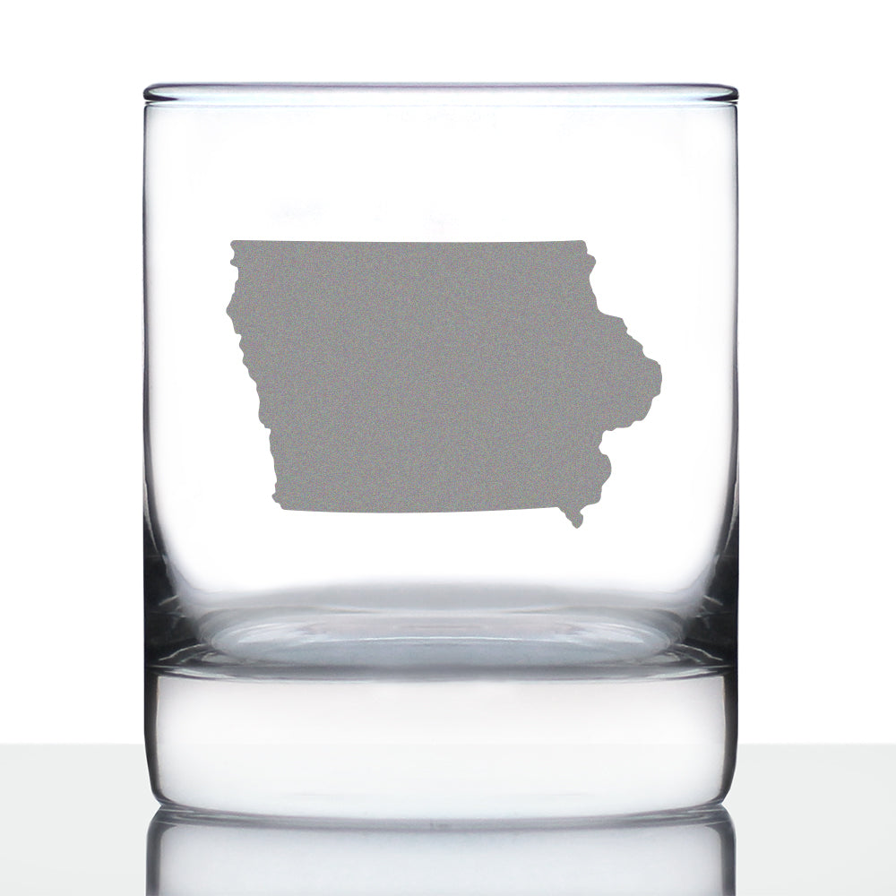 Iowa State Outline Whiskey Rocks Glass - State Themed Drinking Decor and Gifts for Iowan Women & Men - 10.25 Oz Whisky Tumbler Glasses