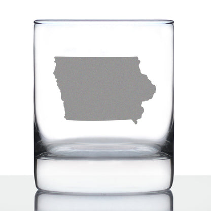 Iowa State Outline Whiskey Rocks Glass - State Themed Drinking Decor and Gifts for Iowan Women & Men - 10.25 Oz Whisky Tumbler Glasses