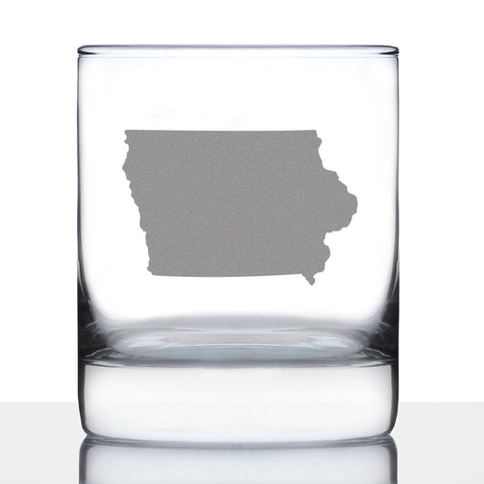 Iowa State Outline Whiskey Rocks Glass - State Themed Drinking Decor and Gifts for Iowan Women & Men - 10.25 Oz Whisky Tumbler Glasses