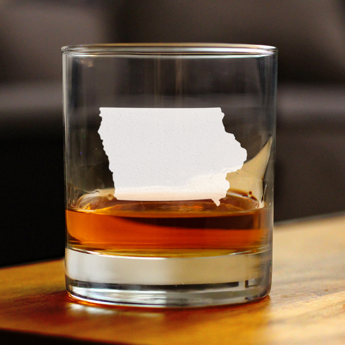 Iowa State Outline Whiskey Rocks Glass - State Themed Drinking Decor and Gifts for Iowan Women & Men - 10.25 Oz Whisky Tumbler Glasses