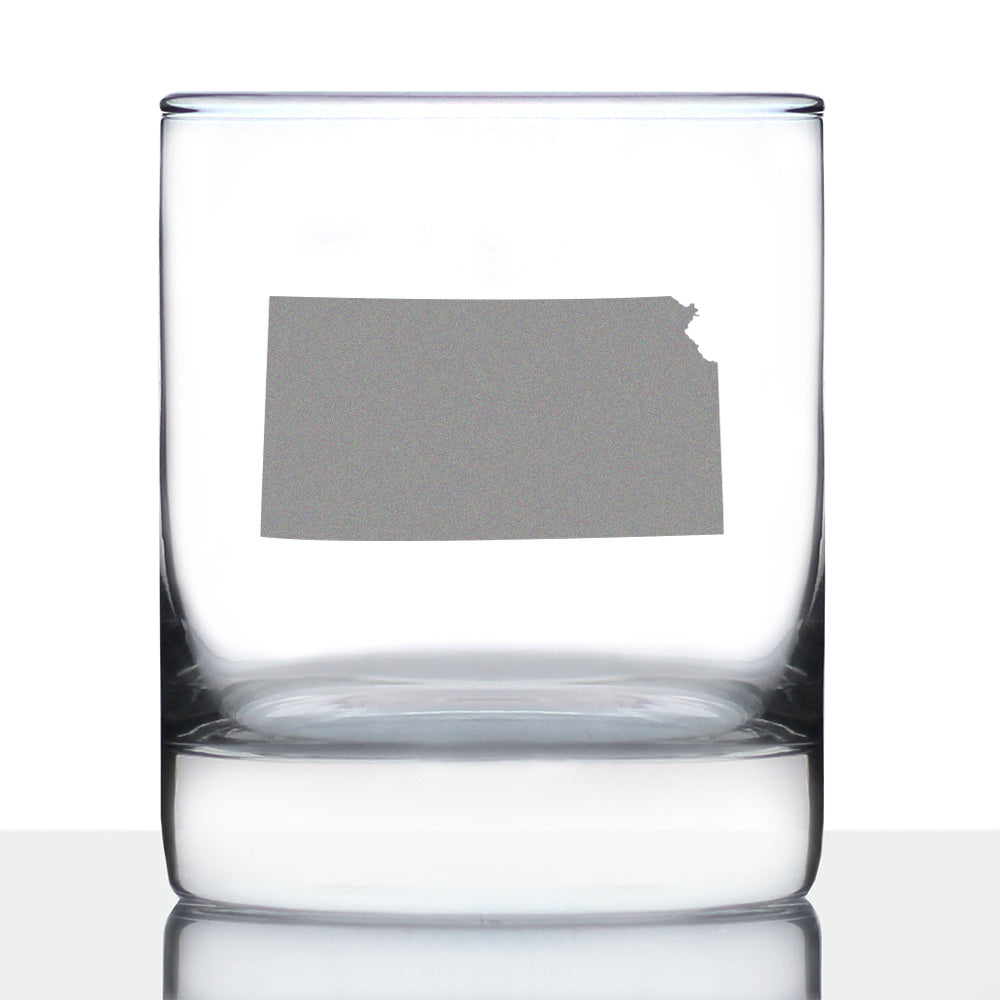 Kansas State Outline Whiskey Rocks Glass - State Themed Drinking Decor and Gifts for Kansan and Jayhawker Women & Men - 10.25 Oz Whisky Tumbler Glasses
