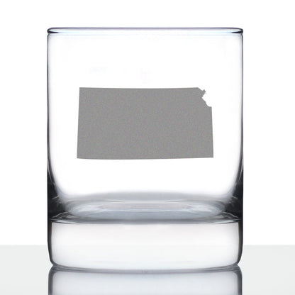 Kansas State Outline Whiskey Rocks Glass - State Themed Drinking Decor and Gifts for Kansan and Jayhawker Women & Men - 10.25 Oz Whisky Tumbler Glasses