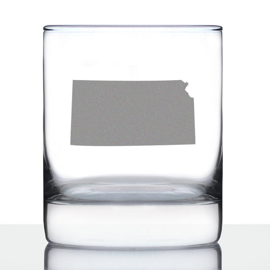 Kansas State Outline Whiskey Rocks Glass - State Themed Drinking Decor and Gifts for Kansan and Jayhawker Women & Men - 10.25 Oz Whisky Tumbler Glasses