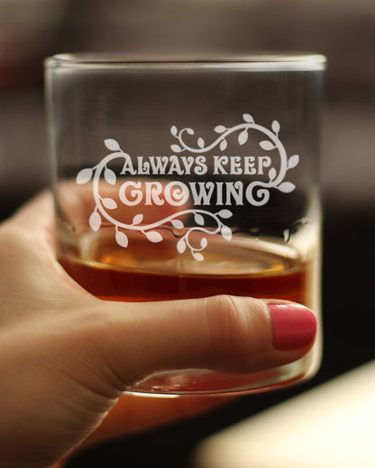 Keep Growing - Whiskey Rocks Glass - Gardening Themed Gifts and Decor for Gardeners - 10.25 Oz Glass