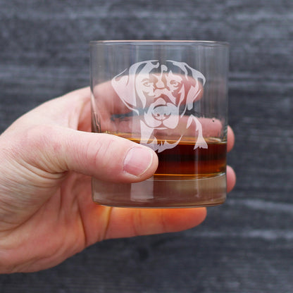 Black Lab Face - Whiskey Rocks Glass for Men & Women - Labrador Retriever Gifts - Fun Whisky Drinking Tumbler Decor