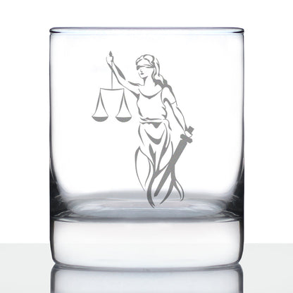 Lady Justice - Whiskey Rocks Glass - Lawyers and Attorneys Themed Gifts or Party Decor for Women and Men - 10.25 Oz