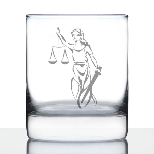 Lady Justice - Whiskey Rocks Glass - Lawyers and Attorneys Themed Gifts or Party Decor for Women and Men - 10.25 Oz